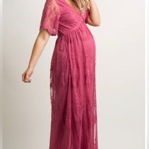 PinkBlush Lace Embroidered Maternity Maxi Dress